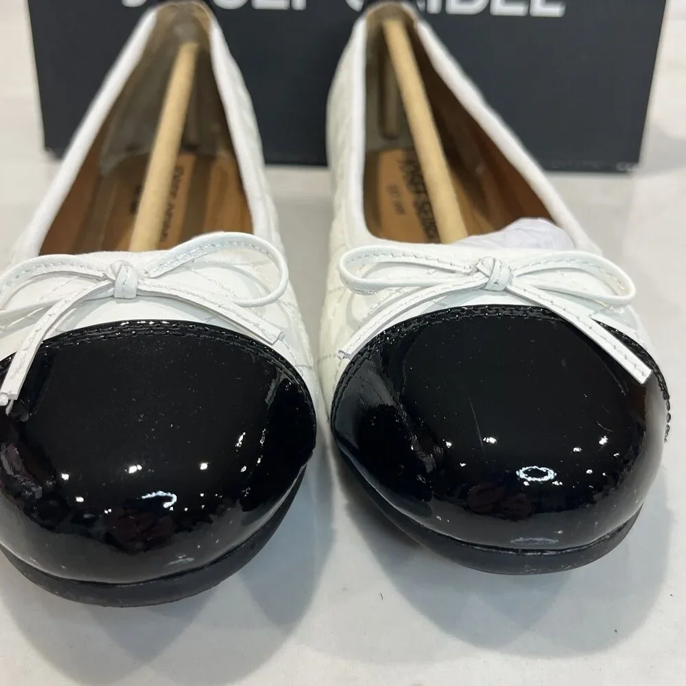 Josef‎ Seibel Pippa White Black Quilted Cap Toe Leather Ballet Flats EU 37 6-6.5